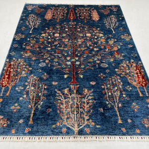 Blue 5x7 Ft Tree Of Life Chobi Area Rug - Afghan Tree Gabbeh Rug - Kids Room Wool Rug - Handmade Organic Dyed Bedroom Rug - Nursery Rug 5x7