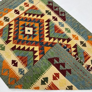 3x5 Ft Geometric Pattern Kilim Area Rug - Chobi Kilim 3x5 Ft - Colorful Maimana Kilim Rug - Handmade Afghan Tribal Flat Kilim 3x5 - Decor