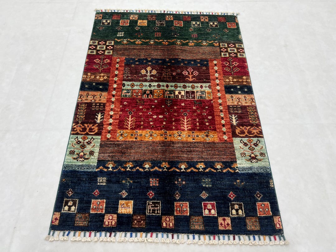 Hand Knotted Wool Gabbeh Rug – 3x4 Afghan Animal Design - Etsy