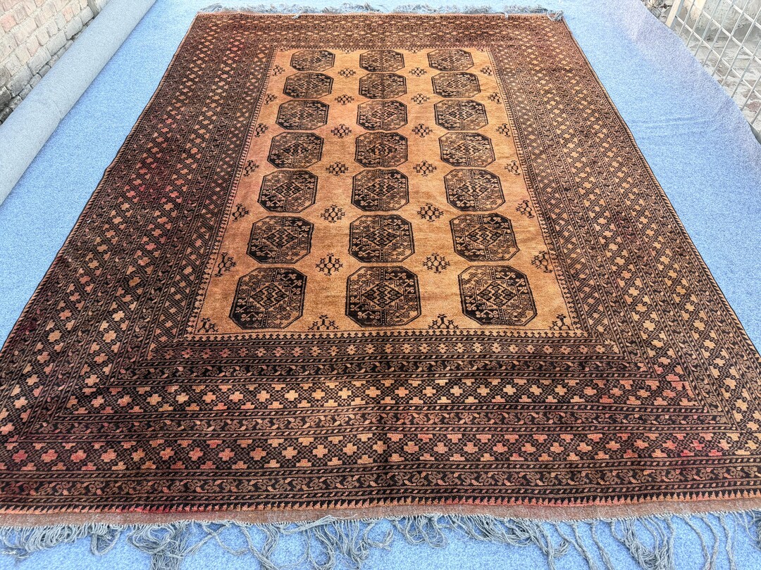 Waziri Rug Handmade 8x11 Ft Antique Afghan Waziri Rug - Neutral Terracotta Large ...