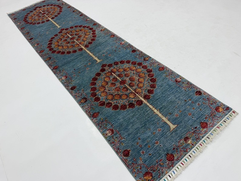 Handmade 3x10 Ft Long Blue Afghan Runner Rug - Vegetable Dyed Wool ...