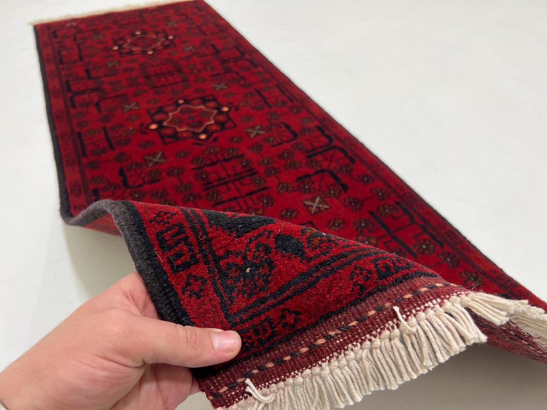 Handmade 2x5 Ft Red Khal Mohammadi Rug - Tribal Turkmen Bokhara Rug 2x5 ...