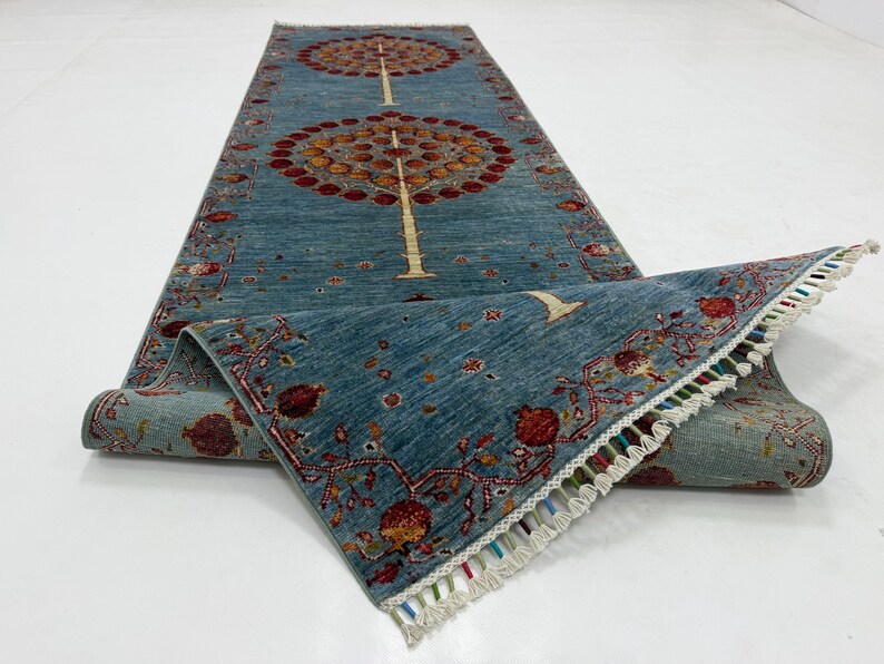 Handmade 3x10 Ft Long Blue Afghan Runner Rug - Vegetable Dyed Wool ...