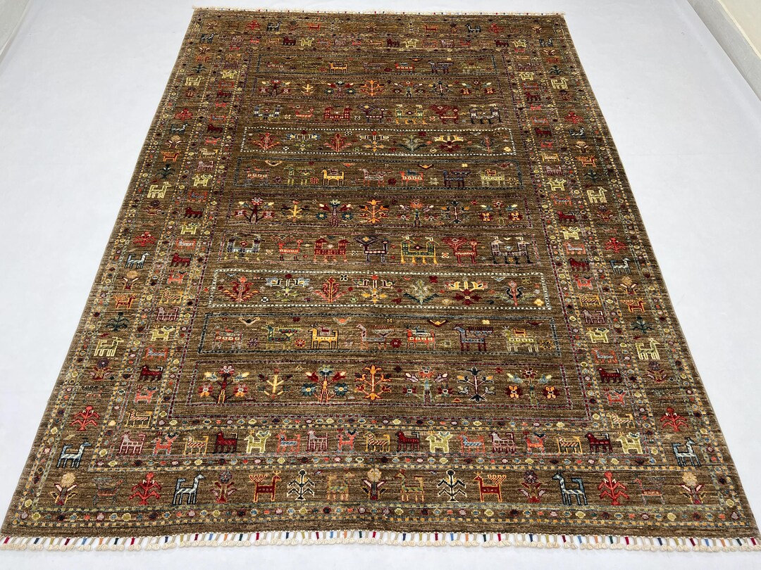 Handmade Wool Gabbeh Rug – 6x8 Ft, Taupe Grey Animal Pattern - Etsy