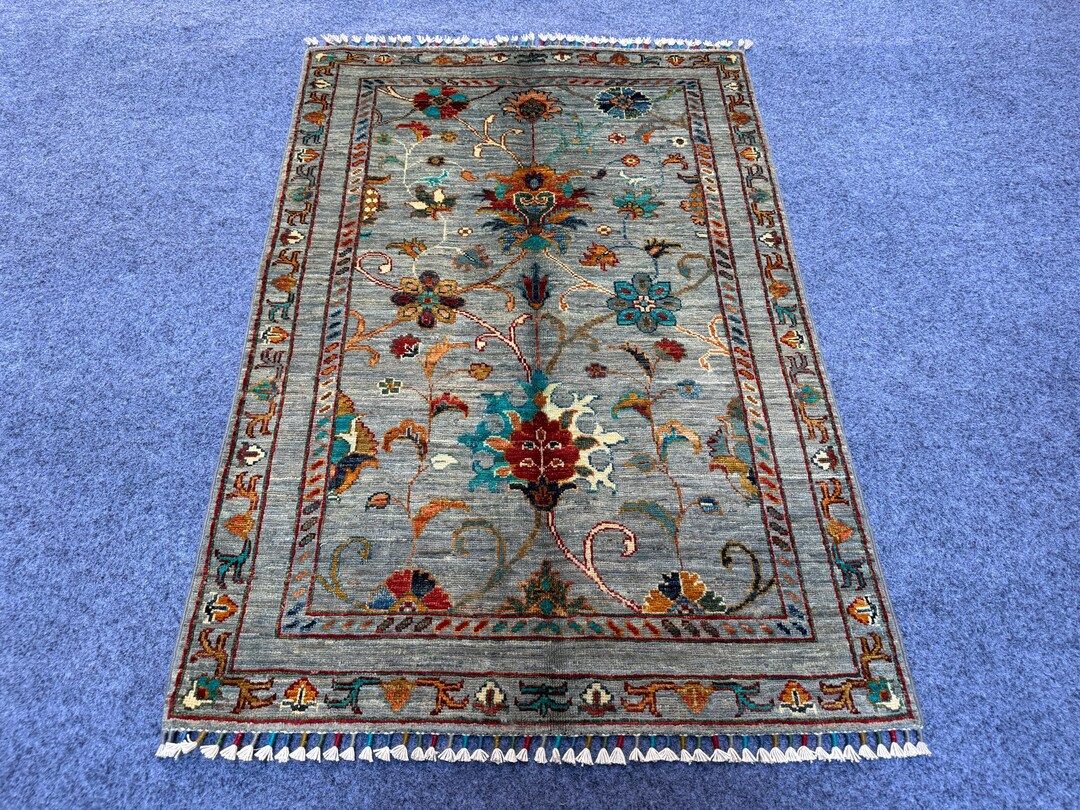 Gray Rug 3x4 Ft - Handmade Floral Sultani Rug - Oriental Chobi Rug ...