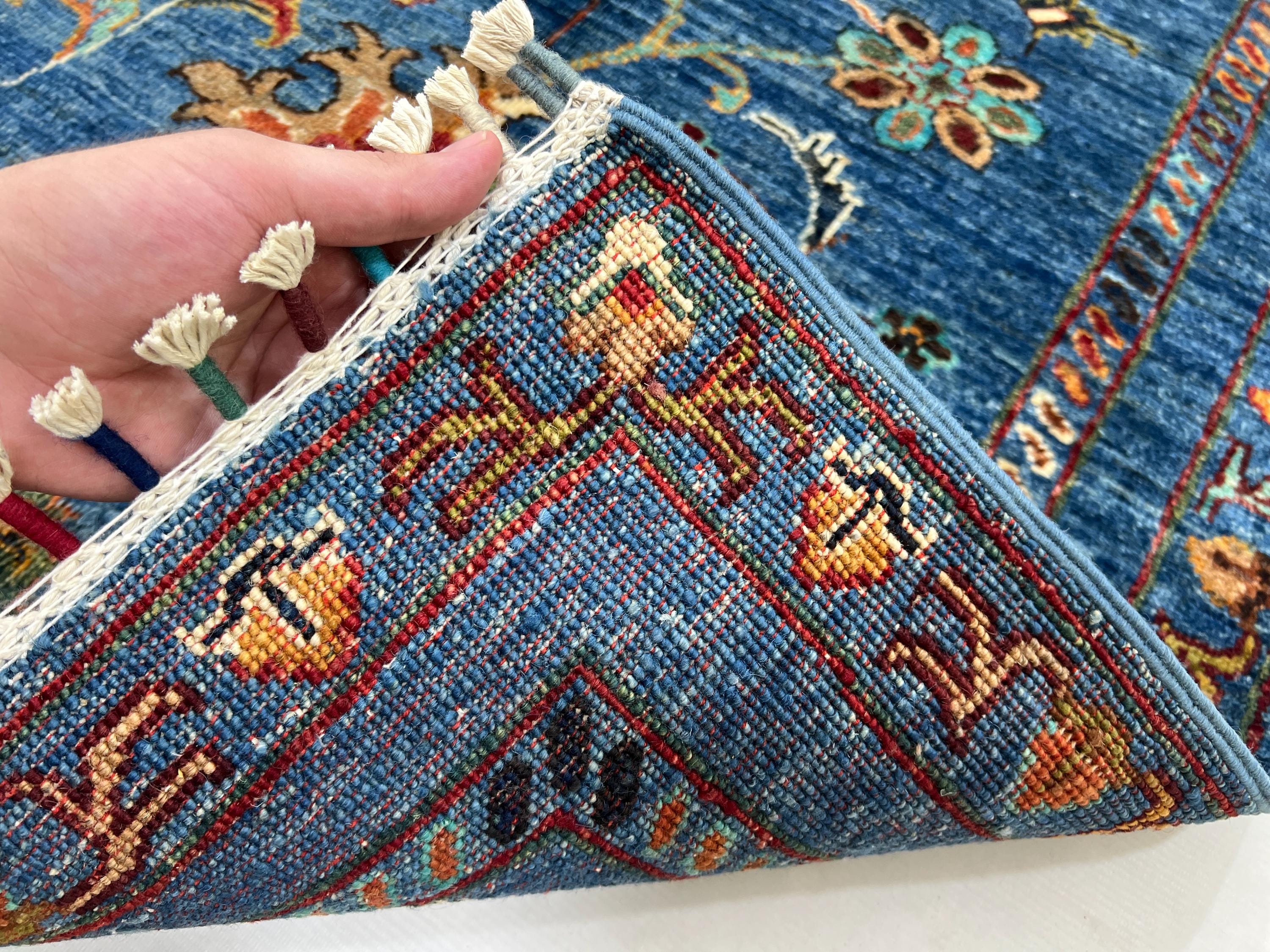 Handmade 3x8 Ft Long Blue Floral Sultani Runner Rug - Afghan Waziri ...