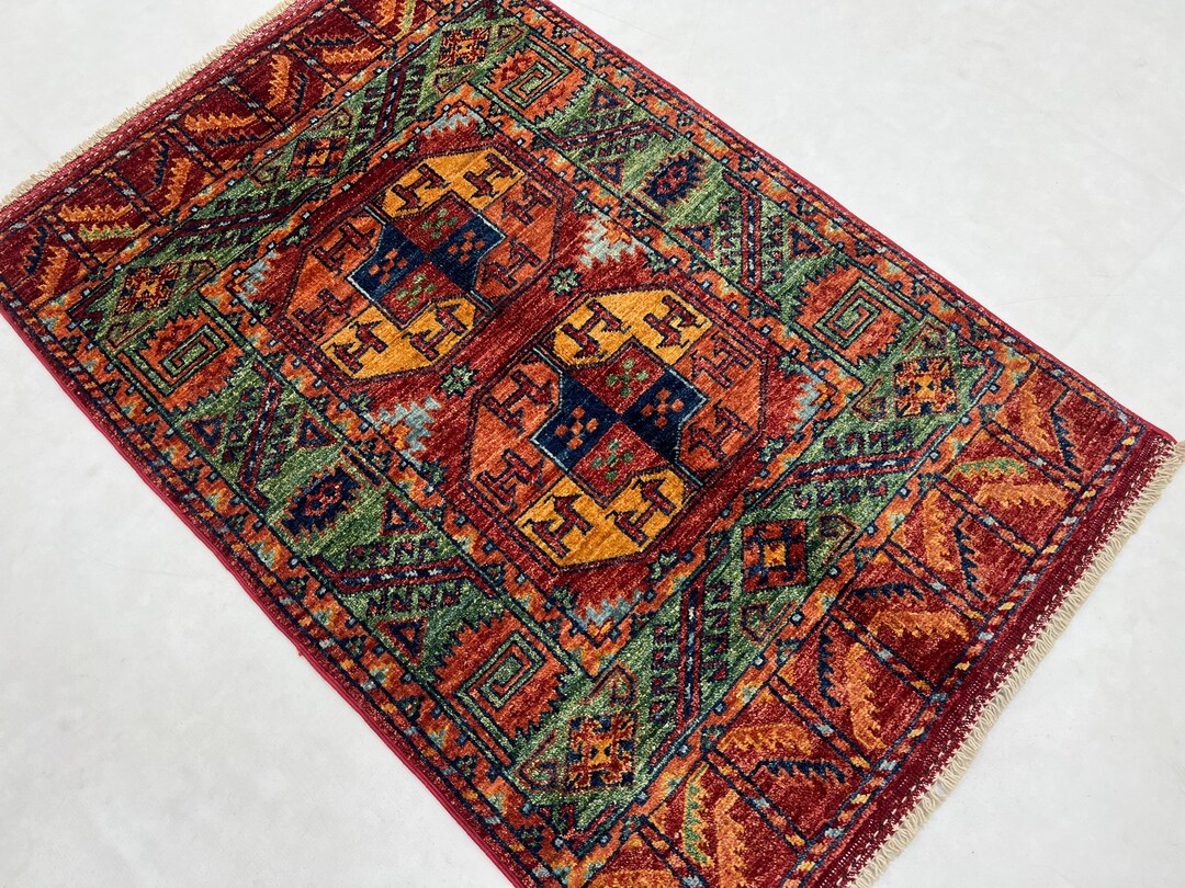Handmade 3x4 Ft Ersari Chobi Wool Rug – Antique Geometric Rug - Etsy