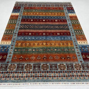 Handmade 6x8 Ft Multi Color Gabbeh Rug - Vegetable Dyed Wool Rug For Living Room - Southwestern Design Rug - Rug For Bedroom - Kids Room Rug