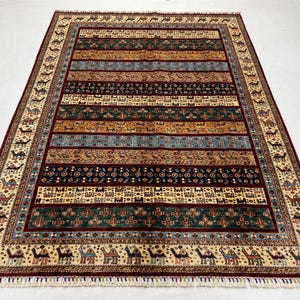 Antique Design 6x8 Ft Tribal Gabbeh Area Rug - Large Animal Pattern Wool Rug - Rug For Kids Room - Bedroom Rug - Dining Table Rug 6x8 Ft