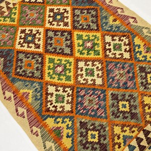 Multi Color 3x5 Ft Maimana Kilim Area Rug - Handmade Veg Dyes Wool Tribal Flat Kilim Rug - Geometric Pattern Boho Kilim Rug - Entryway Rug