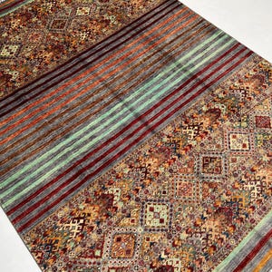 Handmade 6x8 Ft Grey Wool Area Rug - Striped Gabbeh Rug 6x8 - Tribal Afghan Khorjun Rug For Living Room - Veg Dyed Wool Rug - Bedroom Rug