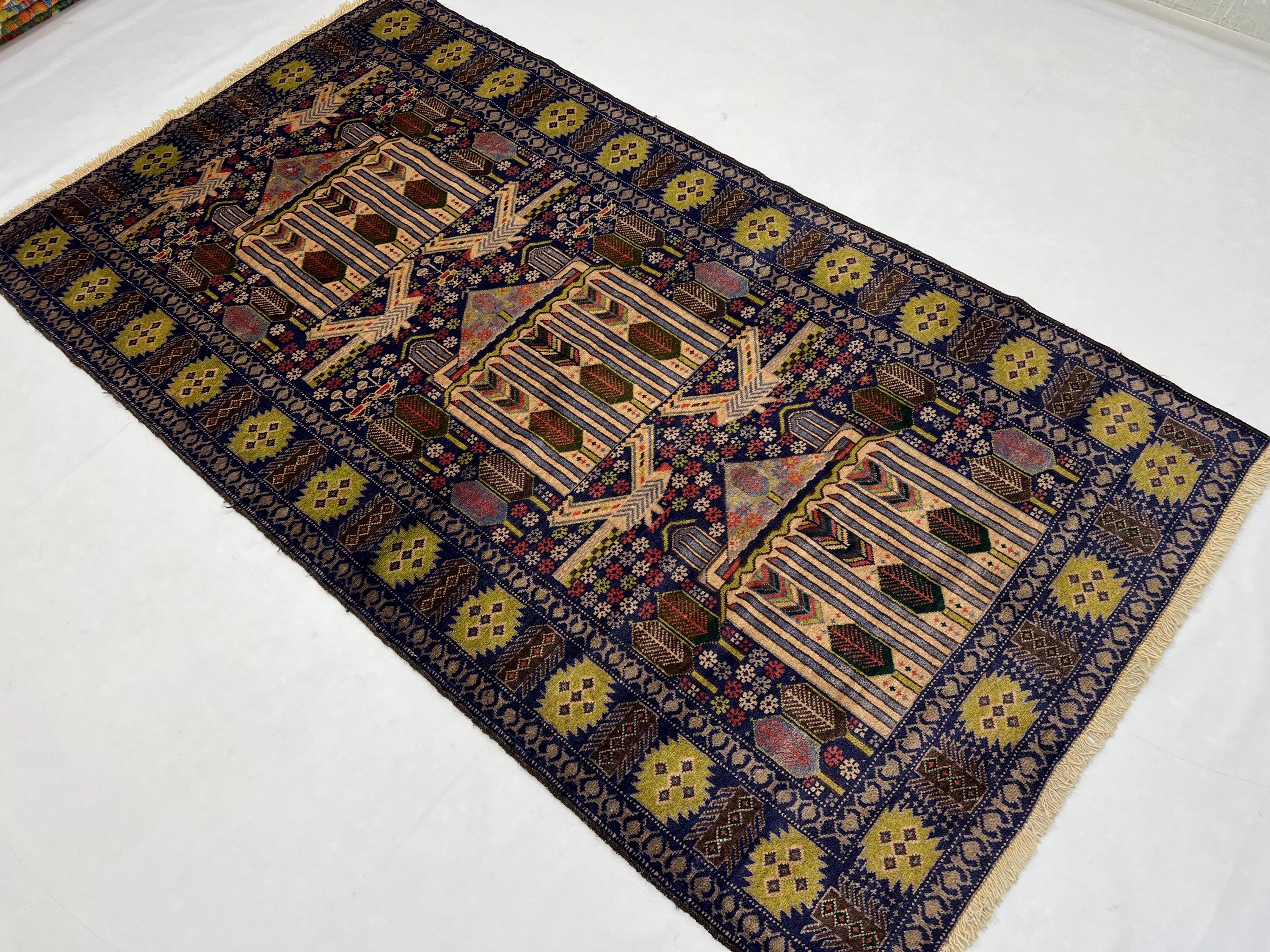Blue 4x7 Ft Baluch Area Rug - Afghan Hand Knotted Veg Dyes Wool