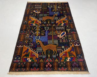 4x6 Ft Pictorial Area Rug - Kids Room Animal Pattern Rug - Baluch
