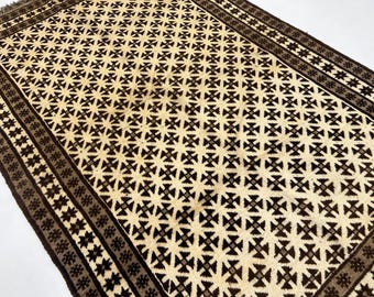 Vintage 5x8 Ft Vintage Baluch Area Rug - 1970s High Pile Beige And Brown Rug 5x8 ft - Afghan Nomad Sheep Wool Rug For Living Room - Rare Rug