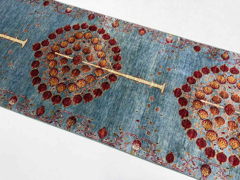 Handmade 3x10 Ft Long Blue Afghan Runner Rug - Vegetable Dyed Wool ...