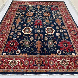 Handmade 9x12 Ft Bidjar Large Area Rug - Floral Carpet 9x12 - Navy Blue And Red Tribal Wool Rug - Oriental Vegetable Dyed Rug - Waziri Rug