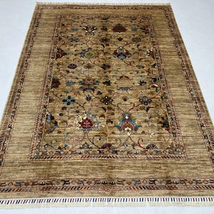 Hand Knotted 6x8 Ft Neutral Floral Sultani Rug - Beige Color Wool Rug - Tribal Afghan Rug 6x8 Ft - Vegetable Dyed Oriental Carpet - Boho Rug