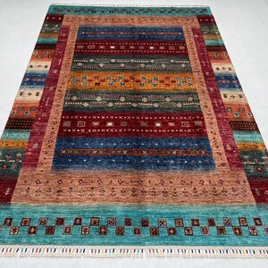 Handmade 6x8 Ft Tribal Gabbeh Area Rug - Modern Area Chobi Rug - Oriental Carpet -  Rug For Living Room - Multi Color 6x8 Rug - Bedroom Rug