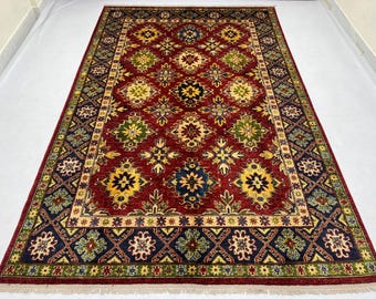 Alfombra de lana roja hecha a mano de 6x10 pies – Diseño oriental Chobi Karaja