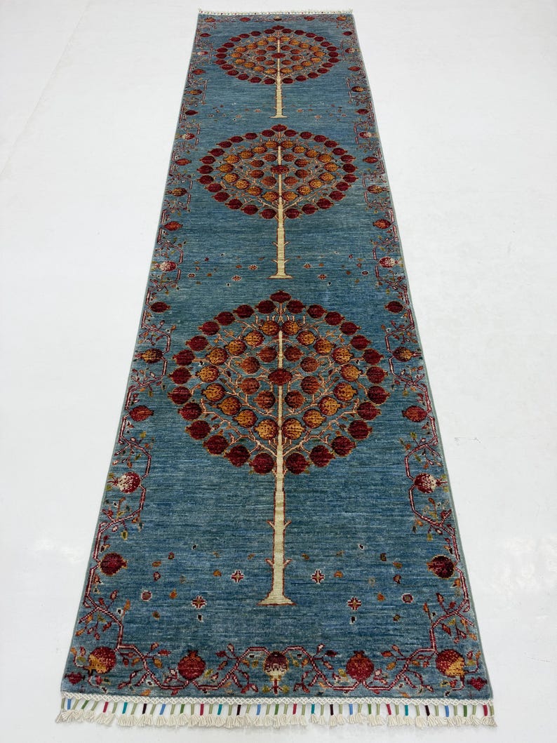 Handmade 3x10 Ft Long Blue Afghan Runner Rug - Vegetable Dyed Wool ...