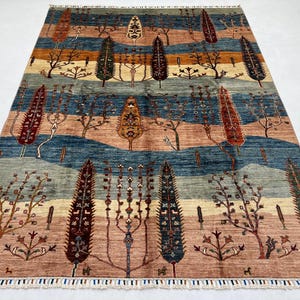 Handmade 6x8 Ft Tree Of Life Rug -  Afghan Tribal Tree Pattern Gabbeh Rug - Chobi Rug 6x8 Ft - Vegetable Dyed Wool Rug - Rug For Kids Room