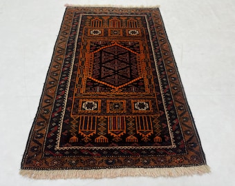 Handmade 2x3 Ft Vintage Afghan Baluch Rug - Bohemian Small Accent Rug - Oriental Antique 1970s Rug - Collector Rug - Wall Hanging Rug 2x3 Ft