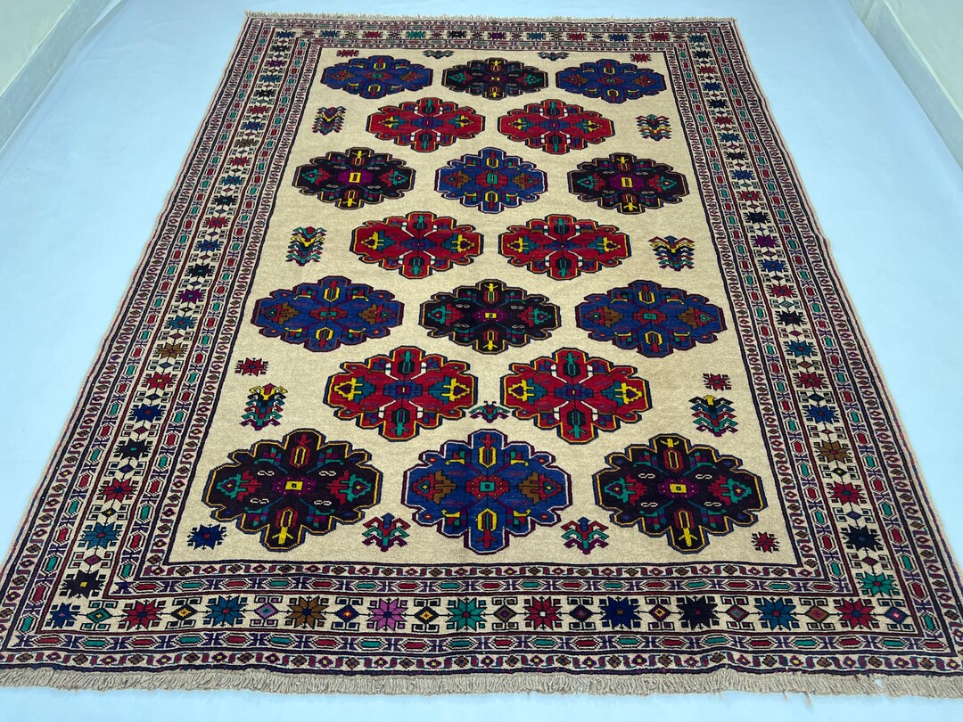 7x9 Ft Vintage Beige Baluch Area Rug - Handmade Afghan Veg Dyed Wool ...