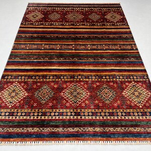 6x8 Ft Striped Gabbeh Area Rug - Handmade Vegetable Dyed Wool Boho Rug - Geometric Pattern 6x8 Rug - Living Room Rug - Afghan Chobi Rug 6x8