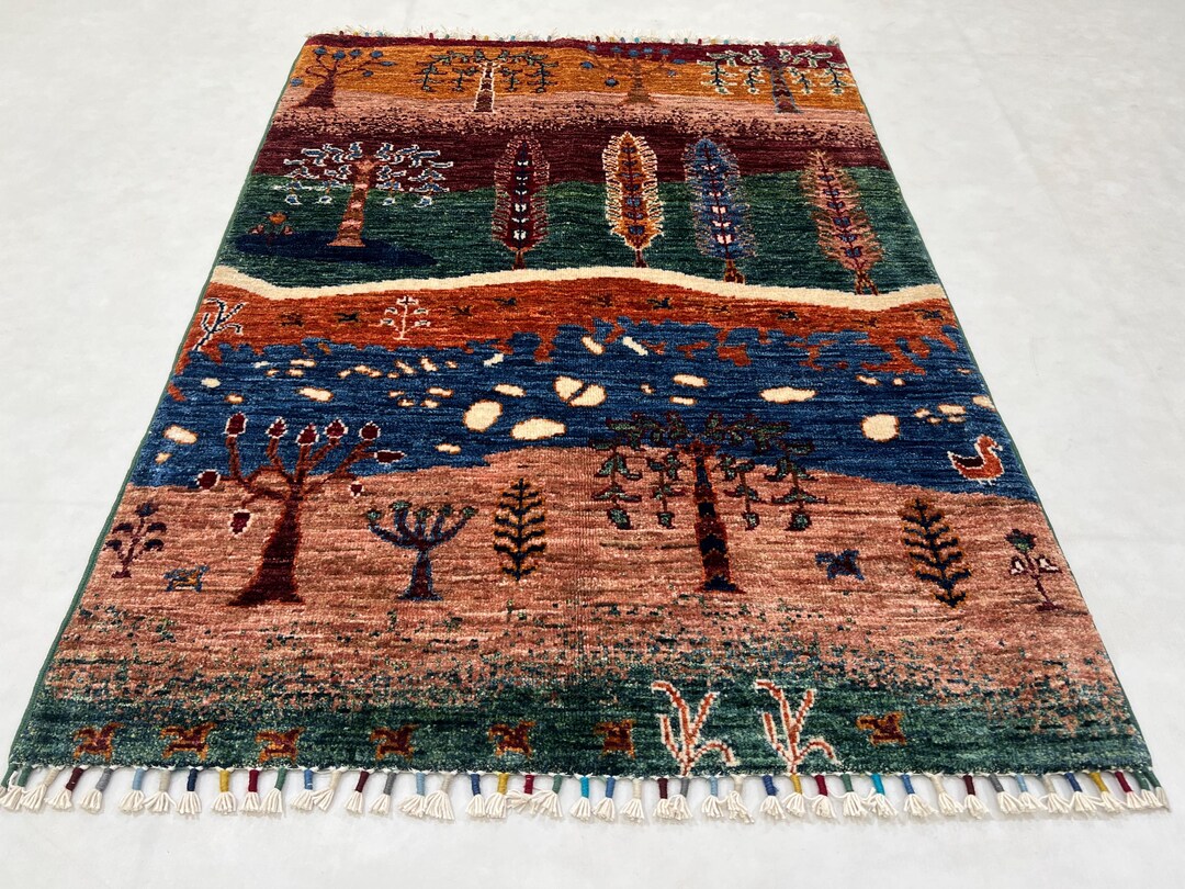 Handmade Wool Gabbeh Rug – 3x4 Ft Landscape Tree of Life - Etsy