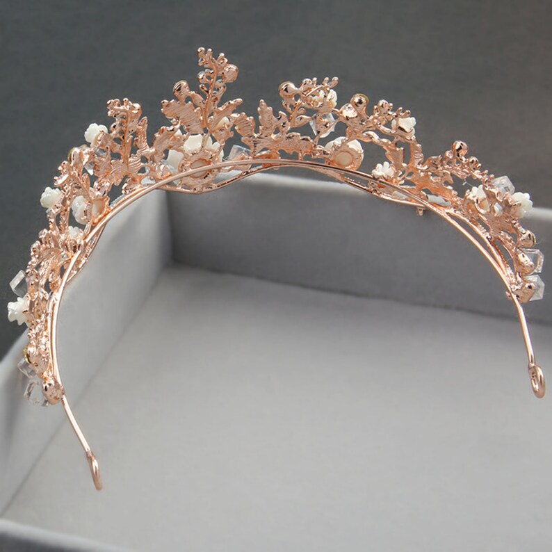 Rose Gold Flower Tiara Bride Flower Tiara Bridal Wedding Etsy