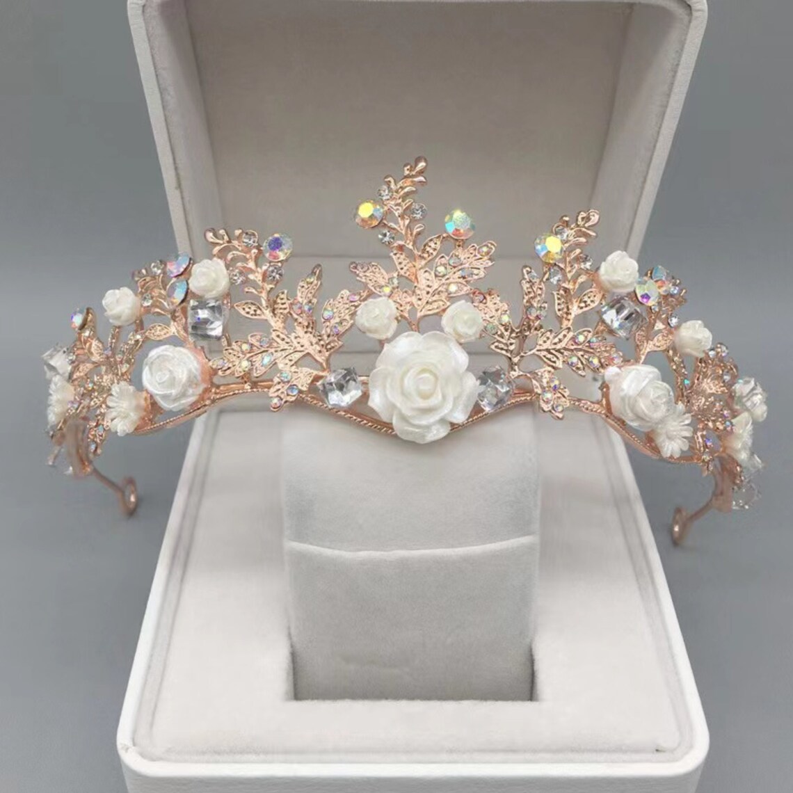 Rose Gold Flower Tiara Bride Flower Tiara Bridal Wedding Etsy