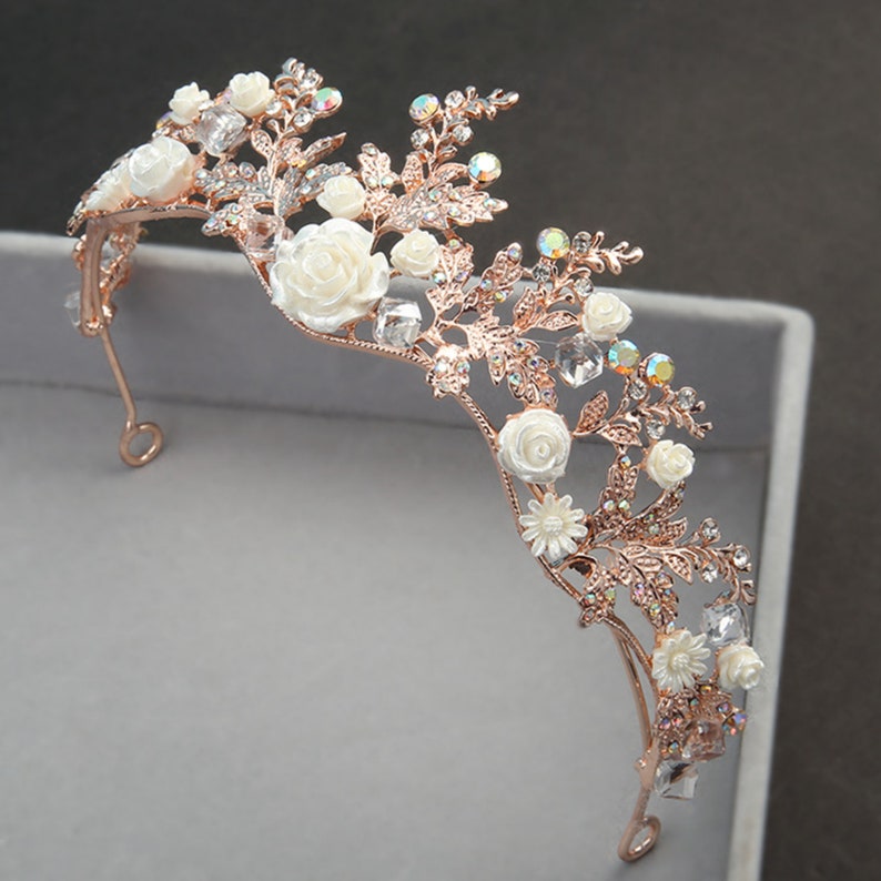 Rose Gold Flower Tiara Bride Flower Tiara Bridal Wedding Etsy