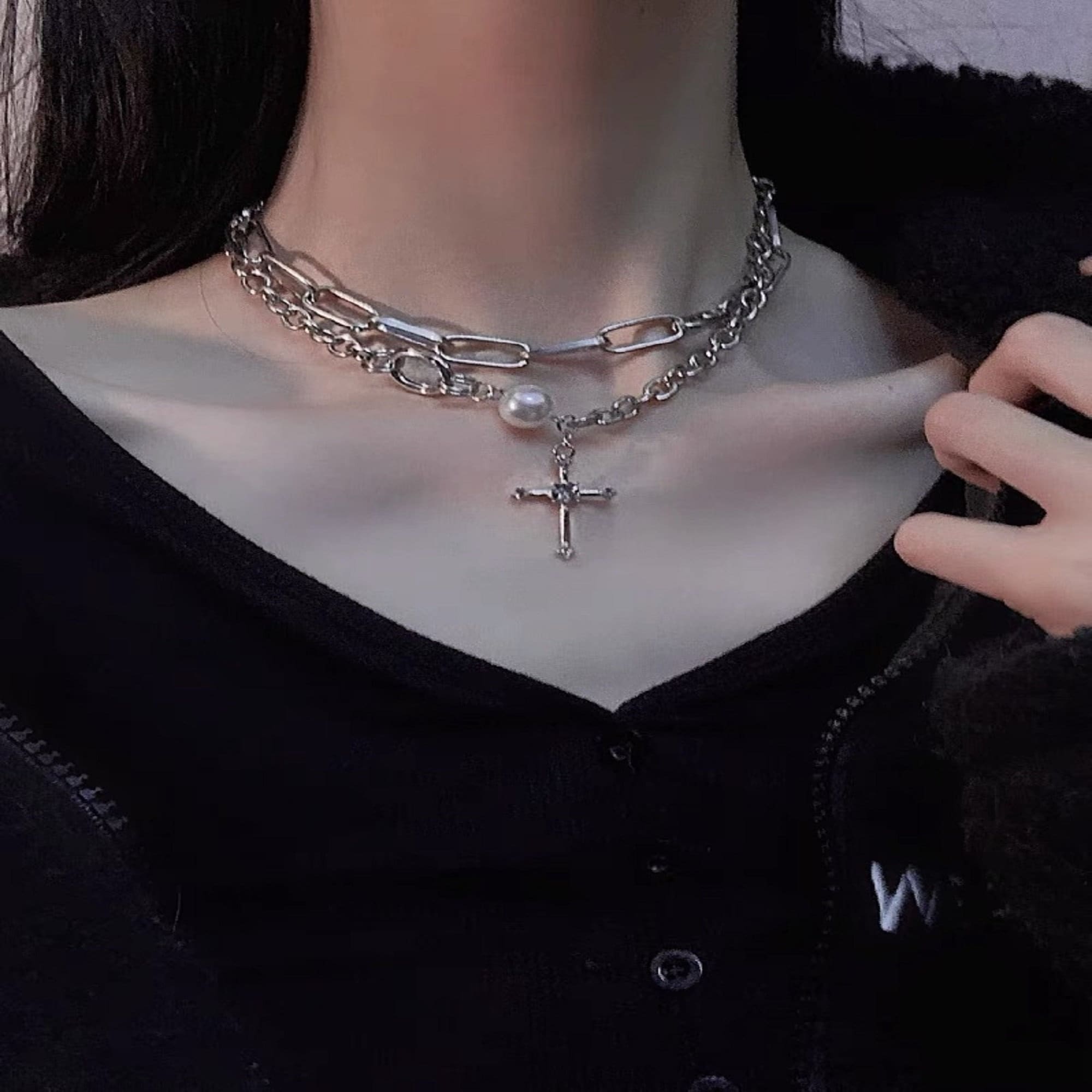 Goth chain necklace deals