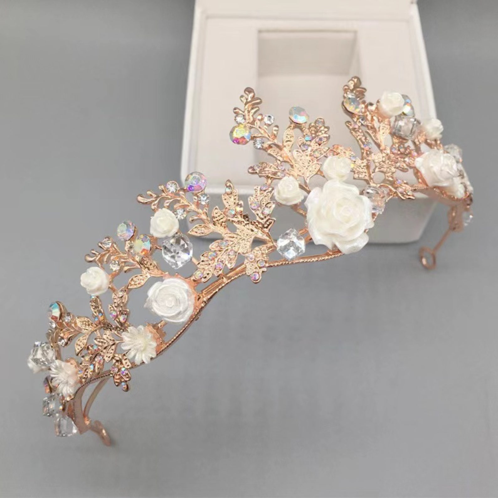 Rose Gold Flower Tiara Bride Flower Tiara Bridal Wedding Etsy