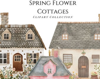 Cottagecore Clipart, Pastel Cottage Graphics, Scrapbooking Elements, Digital Planner Stickers, House Sticker Graphics, Watercolor Cottages