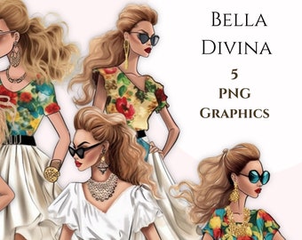 Diva Girl Graphics, Fashion Woman graphics, Commercial Use Clipart, Scrapbooking, Digital Planner, Sticker Graphics, PNG Graphics, Summer