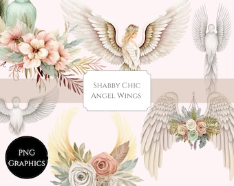 Angel Wings Clipart, Shabby Chic Graphics, Digital Planner Graphics, Angel Sublimation, Watercolor Graphics, Feathers, Spring Clipart, PNGs