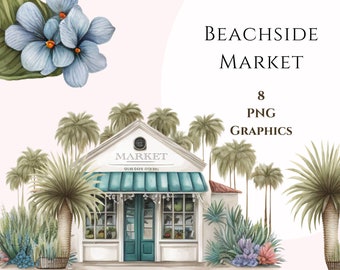 Watercolor Clipart, Market Place, Pngs, Teal, Commercial Use Clipart, Scrapbooking, Home Decor Graphics, Sticker Graphics, Trending Graphics