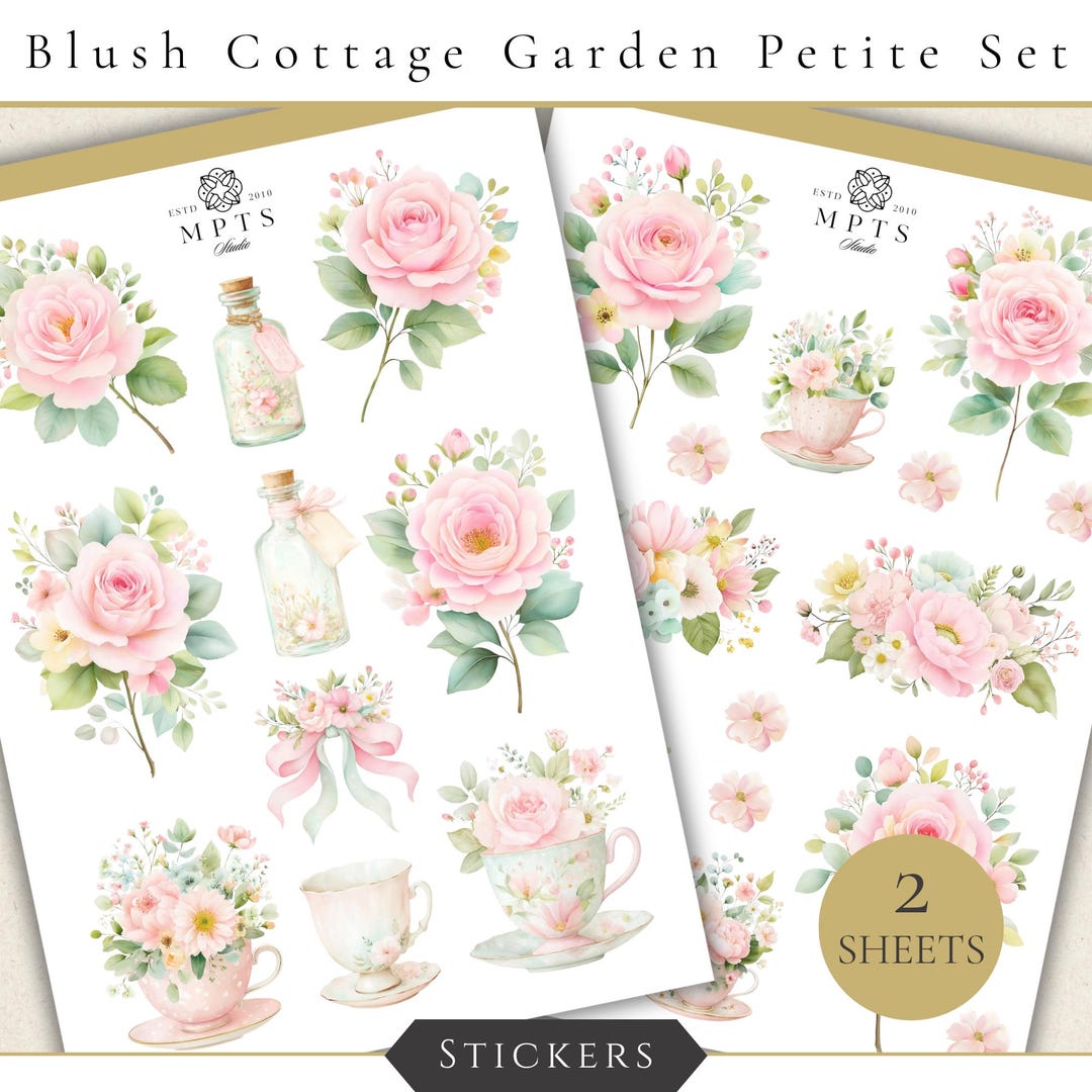 Blush Cottage Garden Stickers Set #4 – Floral Mini Sticker Set, Pink ...