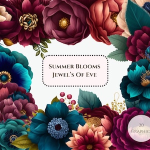 Watercolor Clipart, Jewel Tone Flowers, Pngs, Commercial Use Clipart, Sublimation, Junk Journal, Sticker Graphics, Digital Scrapbooking
