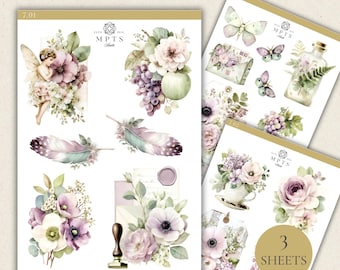 Blushing Garden Stickers – Floral Junk Journal Stickers, Vintage Botanical Planner Stickers - Mini Set 1