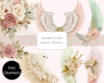 Angel Wings Clipart, Shabby Chic Graphics, Digital Planner Graphics, Sublimation Images, Watercolor Graphics, Feathers, Spring Clipart