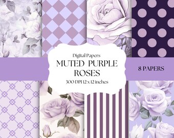 Soft Spring Color Digital Papers, Muted Purple Digital Backgrounds, Seamless, Pastel Roses Digital Papers, Printable Scrapbook Papers