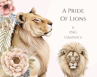 Clipart aquarelle, Lions mignons, Pngs, Animaux, Clipart à usage commercial, Scrapbooking, Graphiques de pépinière, Fleurs, Graphiques d’autocollants, Planificateurs