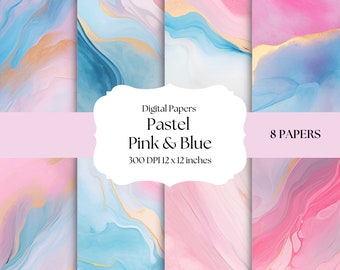 Pastel Digital Papers, Commercial Use Graphics, Sublimation, Trending Graphics, Pink and Blue, Watercolor Backgrounds, Tumbler Graphics