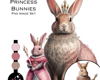 Clipart Princess Bunnies -  Nursery Clipart - Children Book Graphics - Bunny Graphic Bundle - Birthday Girl - Printable Art - Pink