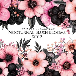 Aquarel clipart, nachtelijke bloemen, bloemsublimaties, roze en zwart, commercieel gebruik clipart, trending graphics, sticker graphics