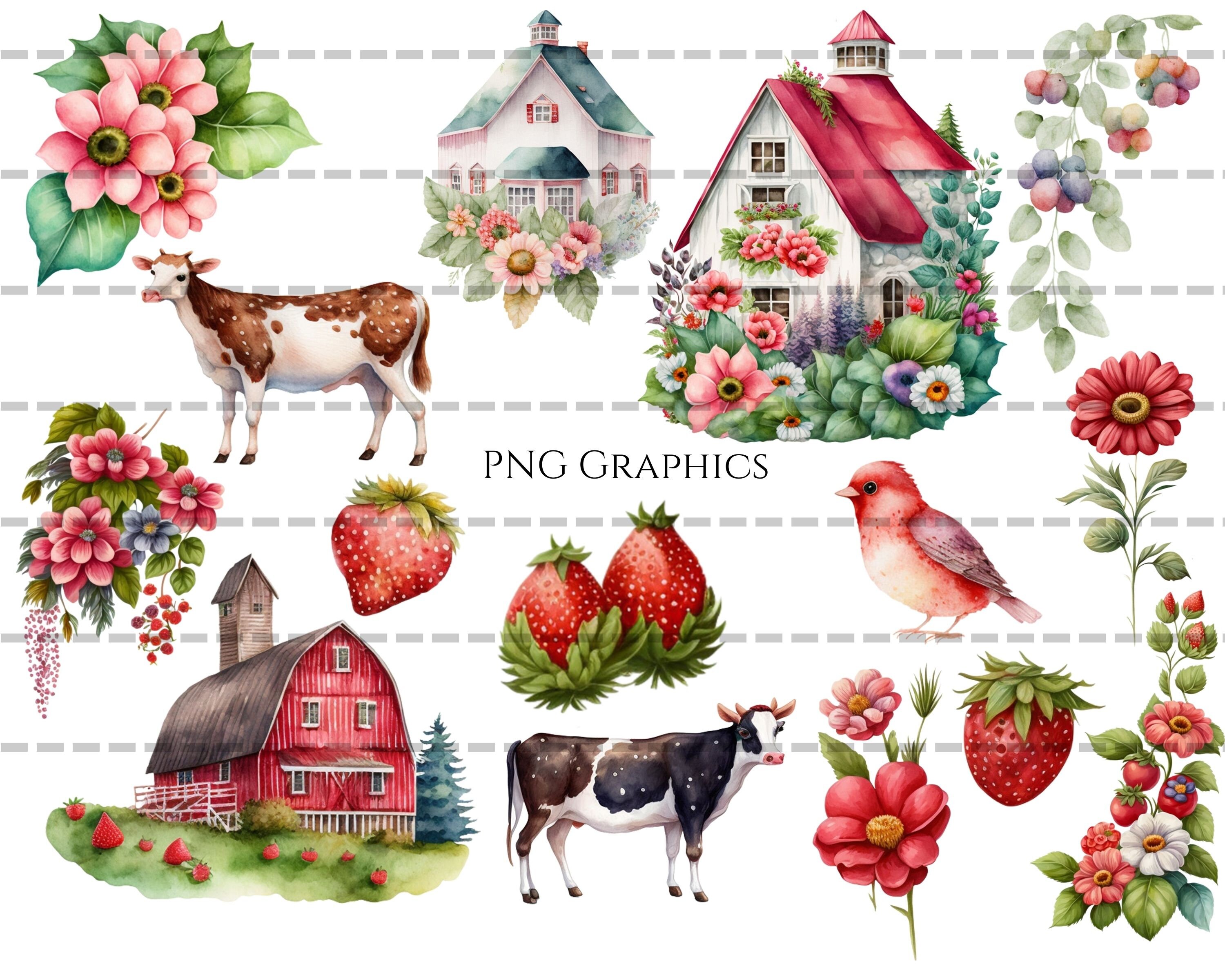 Strawberry Lane Clipart Watercolor Graphics Pngs Commercial - Etsy