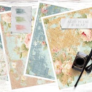Gealterte Blütenblatt Leinwand, Vintage druckbare Papiere, Grunge Journal Seiten, Scrapbooking Zubehör, digitale Papiere, Pastellfarben, Vintage Rosen