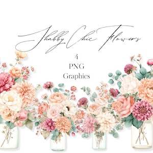 Pastell Herbstblumen in Einmachgläsern, PNG-Grafiken, Herbst Clipart, Sublimationsbilder, Herbstblumenarrangements, kommerzielle Nutzung, Shabby Chic